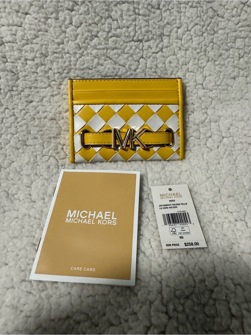 Michael Kors Yellow & White Checkerboard MK Logo Card Case